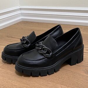 Call It Spring Black Chunky Chain-Accent Platform Loafers